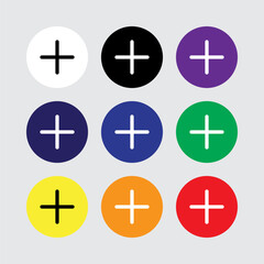 Plus Icon Set Colorful Circle Button Symbols