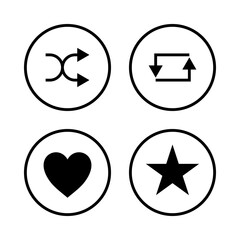 Media Control Icon Set - Shuffle Repeat Favorite Star - Outline Circle