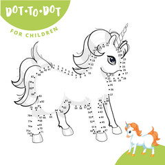 Dot to Dot Game with Cute Cartoon Unicorn