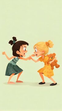 Vertical cartoon video animation of two kids arguing 