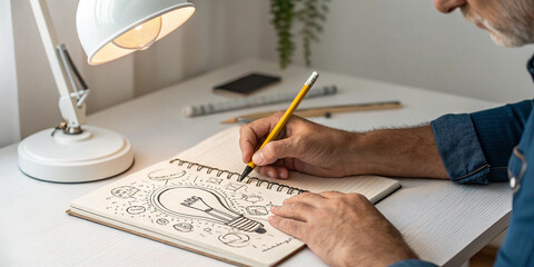 A Man's Hand Showing a Creative Idea Sketch Representing Innovation and Imagination