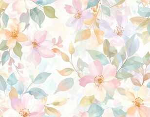 Fototapeta premium Delicate Watercolor Floral Pattern Soft Pastel Flowers Botanical Design
