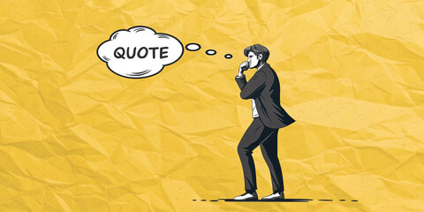 A Man Thinking with a Quote Bubble on an Abstract Crumpled Background Representing Ideas and Inspiration