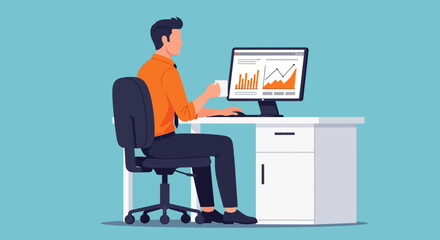 Analyzing Business Data A Professional Reviewing Charts and Graphs on Desktop Computer