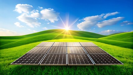 Solar panels on green grass renewable energy environment sun