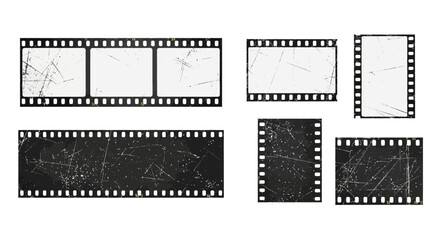 Vintage Film Strip Frames Grunge Texture, Retro Movie Reel Design Elements