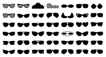 Fototapeta premium Extensive Collection of Sunglasses Silhouettes Diverse Styles & Shapes for Design Projects