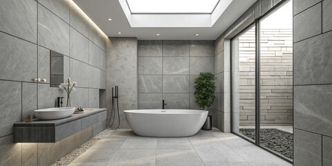 A Minimalist Bathroom Interior Featuring a Modern Freestanding Bathtub for a Luxurious Feel