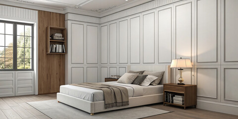 A Minimalist Bedroom Interior Featuring White Walls and Wooden Elements for a Cozy Feel