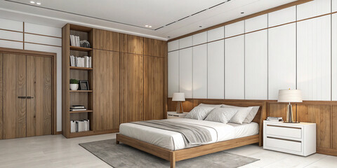 A Minimalist Bedroom Interior with White Walls and Wooden Accents for a Clean Look