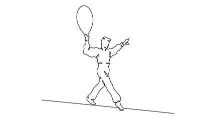 Continuous one line drawing circus artist. Circus. Tightrope walker and equilibrist. Circus performance. One continuous line isolated minimal illustration.Not AI. © derplan13