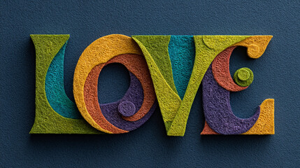Embracing Affection: A vibrant display of 'love' takes center stage, with bold, colorful typography that symbolizes the depth of emotions.