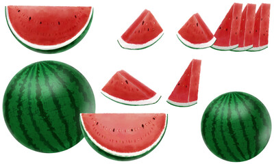set of watermelons★手描きの夏のスイカセット★シームレス
