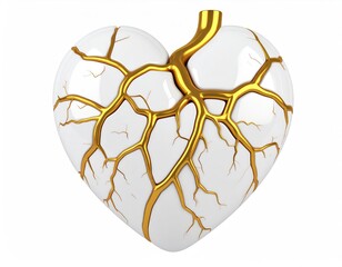 Cracked Porcelain Heart with Golden Veins: A Luxurious, Abstract Artwork