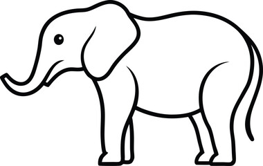 Thin outline of traditional elephant with trunk in profile view