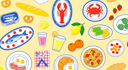 Vibrant Food Illustration A Colorful Collection of Delicious Dishes and Ingredients
