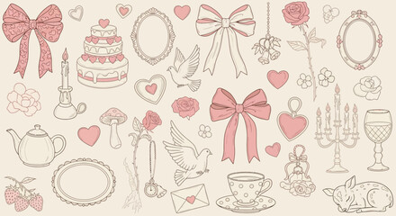 Romantic Wedding Clipart Collection Doves, Roses, Bows, and More