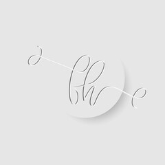 Fototapeta premium Minimalist FH Letter Monogram in Script Font with Paper Cutout Effect