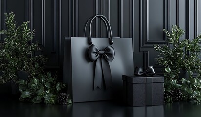 Elegant Black Gift Bag Mockup Holiday Design
