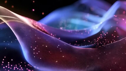 Abstract background with dynamic light waves and shimmering particles, creating an atmosphere of modern technological space. Suitable for presentations of innovative projects and scientific discoverie