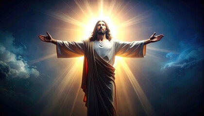 Radiant Jesus: Celestial Light, Dramatic Pose, Divine Artwork