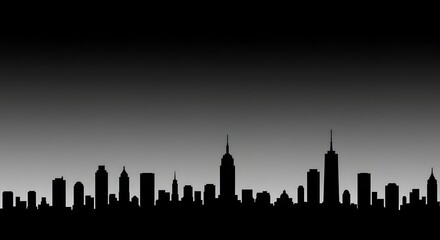 Obraz premium A silhouette of a city skyline against a gradient background from dark to light gray color scheme