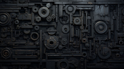 Fototapeta premium Grungy industrial abstract background, dark metal texture, layered steel patterns