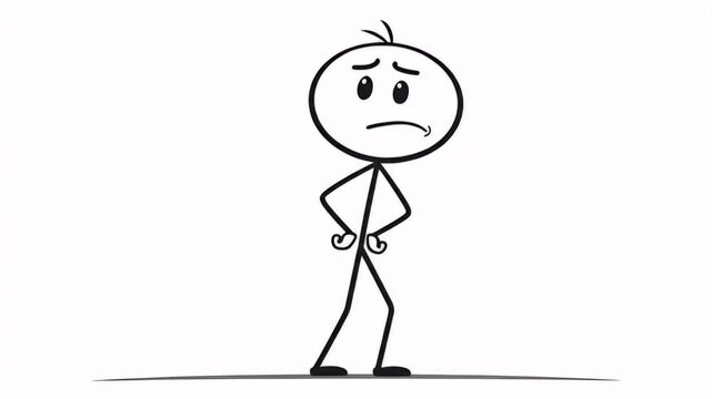 Animated Stick Figure with Open Arms and a Sad Expression Isolated on a White Background Symbolizing Uncertainty