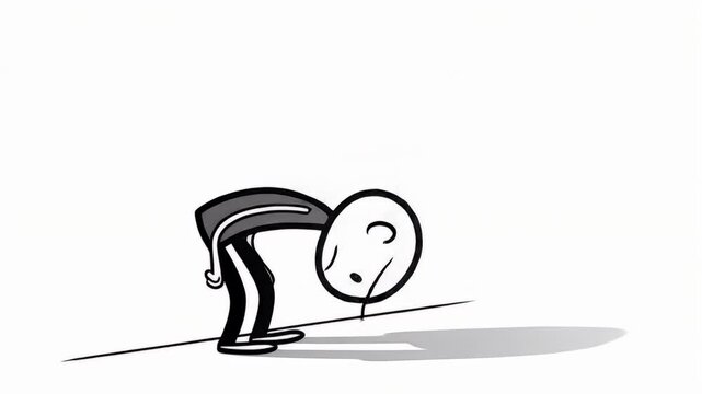 Animated Stickman Bending Over in Frustration with Clear White Background Motion Design