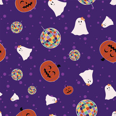 Seamless pattern retro Halloween on a purple background
