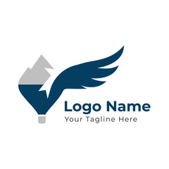 Adventure travel logo with mountain and wing icon – perfect for outdoor brands, hiking, aviation, eco tourism, delivery, and extreme travel services. Vector logo, modern and minimal design Template.