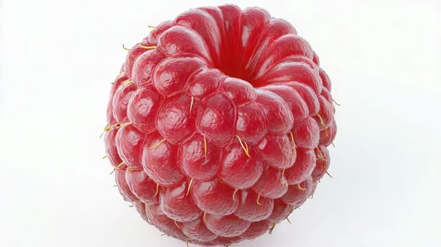 A lone raspberry on a white background