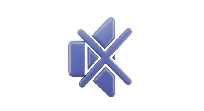 Blue Volume Off Icon Glossy on Transparent Background