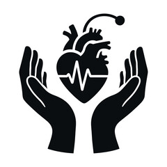 Hands Holding a Heart with ECG Line Symbolizing Care and Health