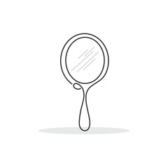 A line art drawing of a vintage mirror illustration. A simple line drawing, Elegant Vanity Mirror for Beauty Routine.