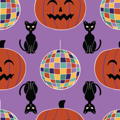 Retro Halloween 70s style seamless pattern design