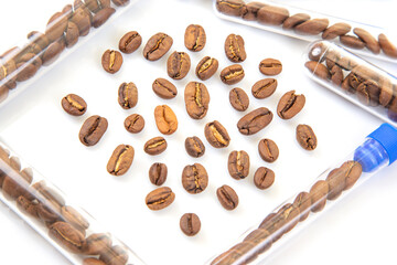 Coffee Industry Testing and Inspection – Roasted coffee beans under laboratory examination with...