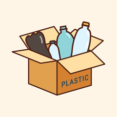 Cardboard box with plastic bottles for recycling. Plastic pollution concept for themes related to waste management, eco-friendly practices, plastic sorting, and recycling initiatives