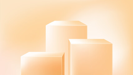 3 Nude Beige Podiums with Gradient Mesh Background – Cosmetic Product Display Stage