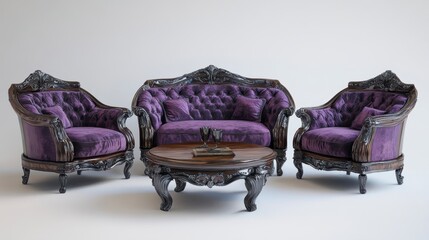Purple Velvet Furniture Set with Table