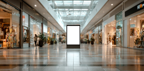 Blank advertisement board as empty mockup signboard in public shopping center mall with copy space area for sale and offers advertisements