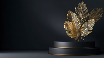 Gold Feather on Black Podium