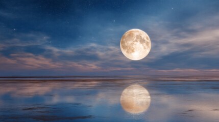 Moon Reflected on Calm Water