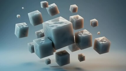 Floating ice cubes in a serene blue background, creating a calming atmosphere for beverage imagery