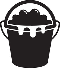 bucket filled with water silhouette, black and white silhouette, vector and illustration