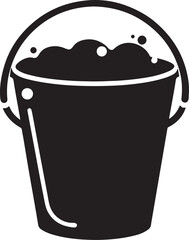 bucket filled with water silhouette, black and white silhouette, vector and illustration