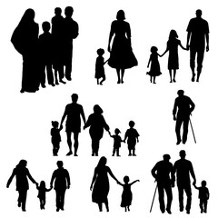 Silhouette Images Show Families and Relatives Walking Together
