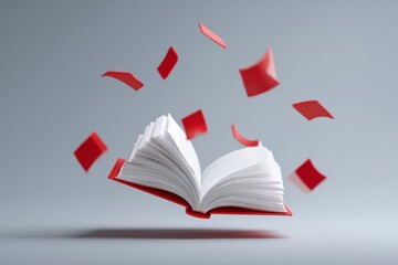 Open Book with Red Paper Falling Around