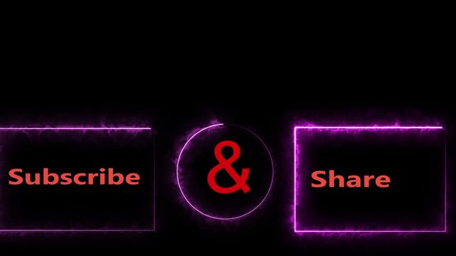 Subscribe neon text & Share text neon lite  animation with box Animation of a Subscribe and Share and Notification Button. Clicking subscribe buttonk animation video .