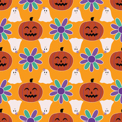 Retro spooky Halloween design seamless vector pattern